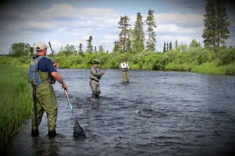 Fly Fishers onthe Alagnak river in Katmai Region Bristol Bay Alaska